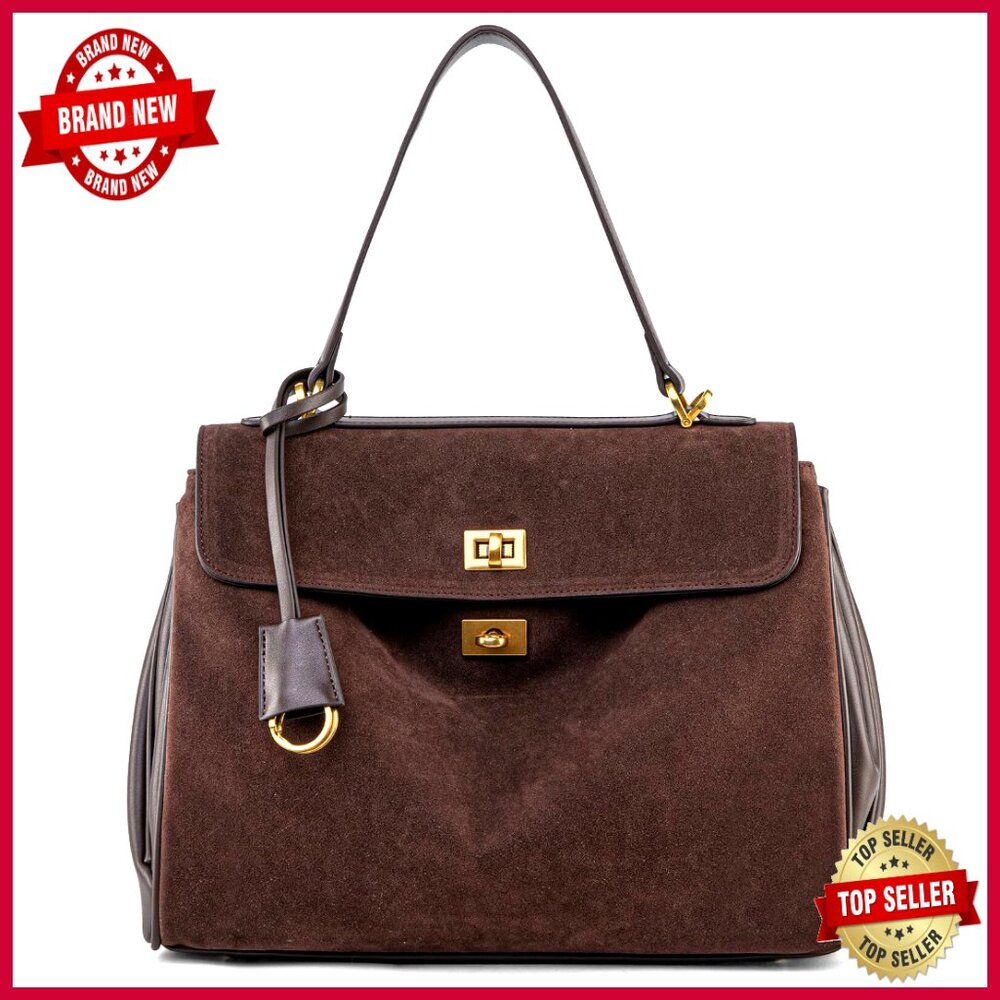 Medium Leather & Suede Tote Bag With Adjustable Strap For Work Travel
